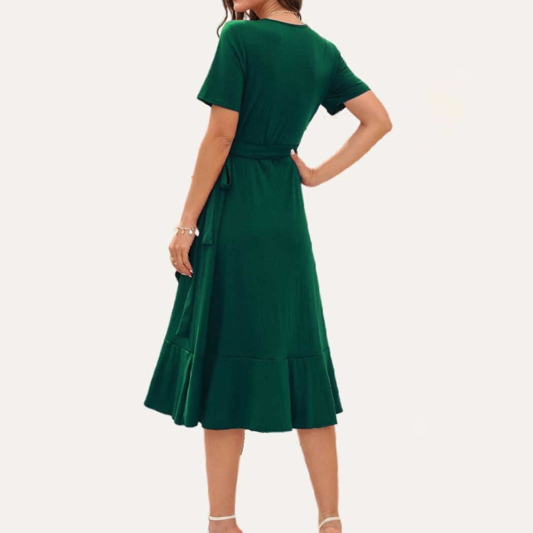 Minimalist Chic One-Piece Wrap Short Sleeve Midi Dress