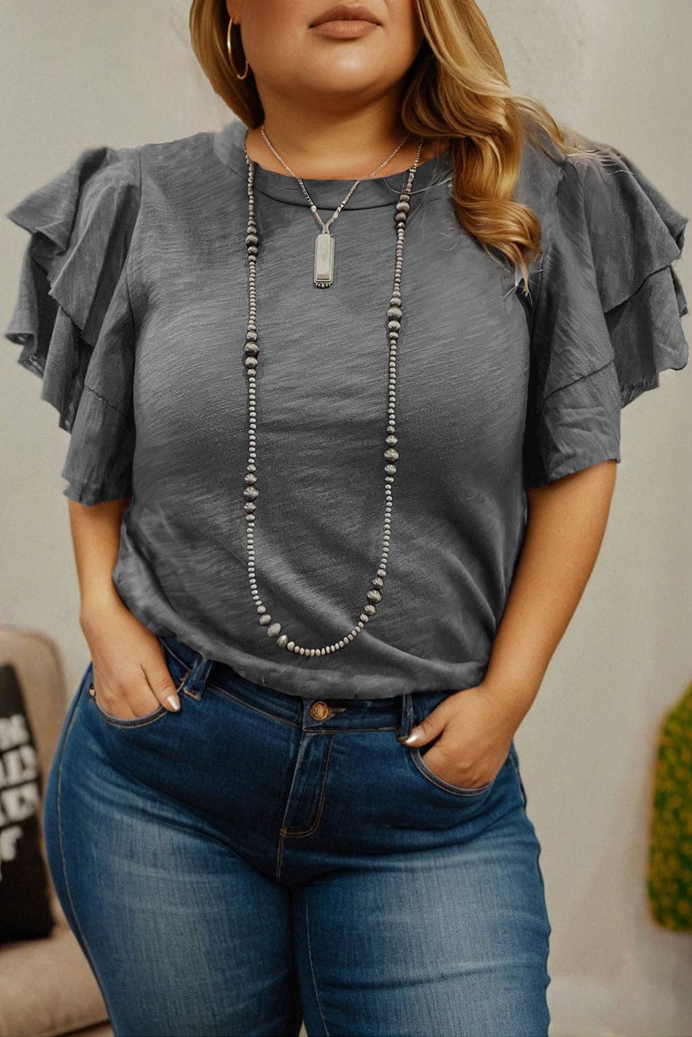 Plus Size Ruffle Short Sleeve Top