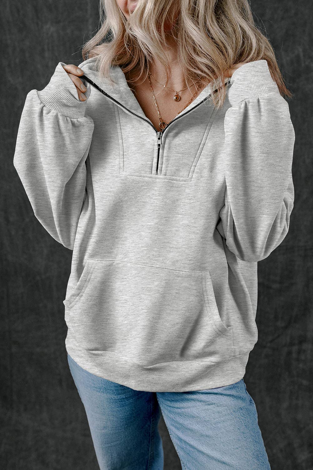 Customizable Zip-up Stand Neck Kangaroo Pocket Sweatshirt