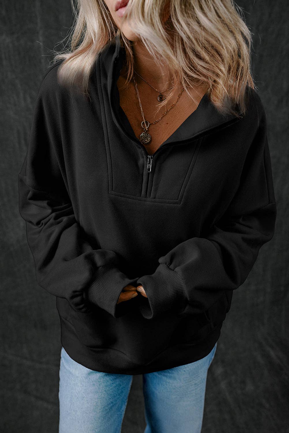 Customizable Zip-up Stand Neck Kangaroo Pocket Sweatshirt