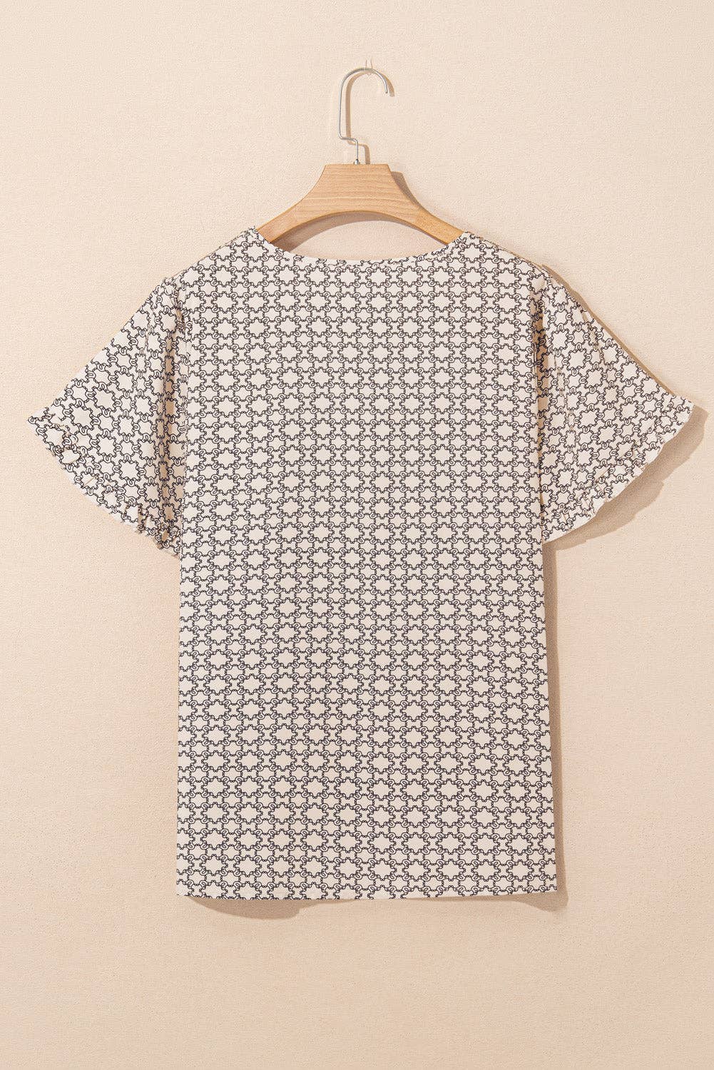 Plus Size Geometric Ruffle Sleeve Blouse