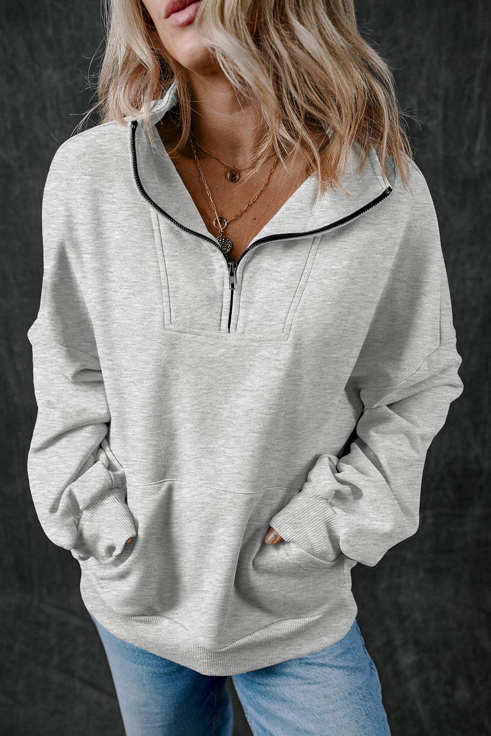 Customizable Zip-up Stand Neck Kangaroo Pocket Sweatshirt