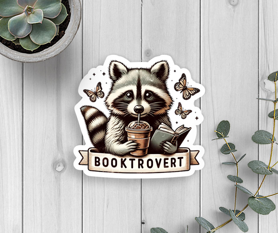 Raccoon Booktrovert Vinyl Sticker