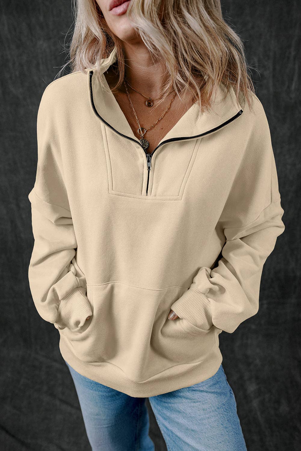 Customizable Zip-up Stand Neck Kangaroo Pocket Sweatshirt