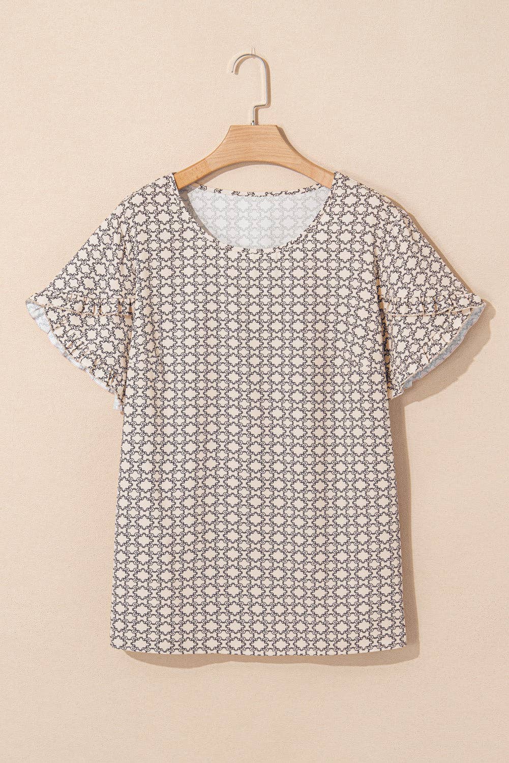 Plus Size Geometric Ruffle Sleeve Blouse