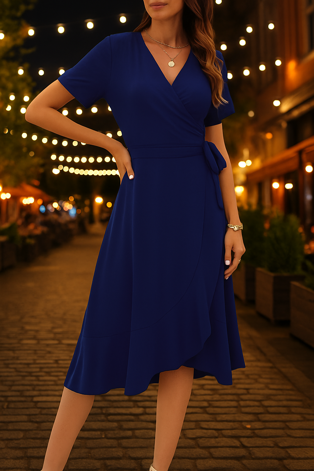 Minimalist Chic One-Piece Wrap Short Sleeve Midi Dress