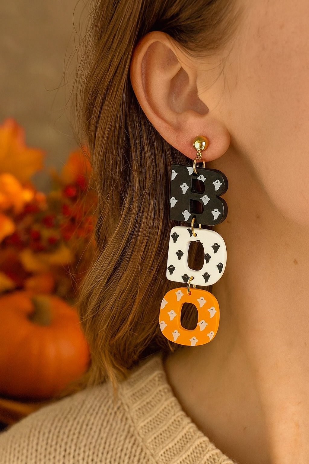BOO Dangle Acrylic & Polymer Clay Earrings