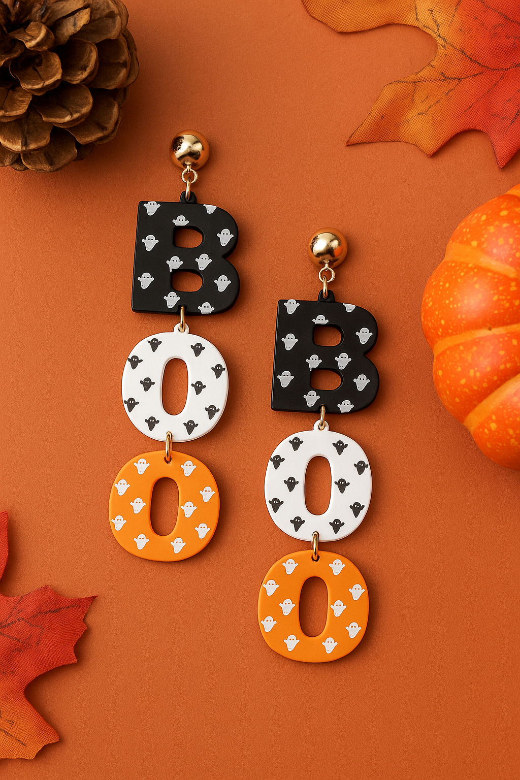 BOO Dangle Acrylic & Polymer Clay Earrings