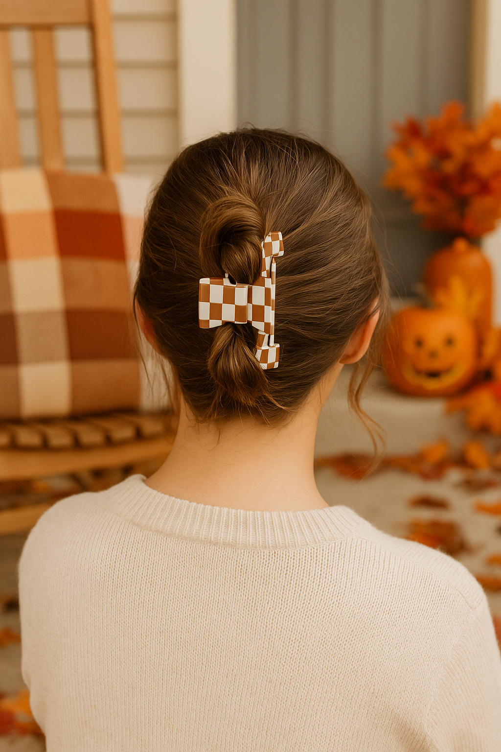 Checkered Print Hollow Out Hair Clip