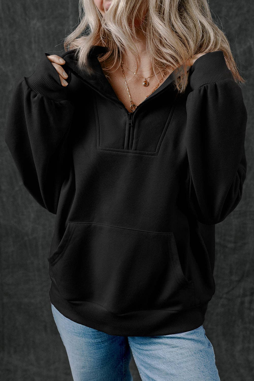 Customizable Zip-up Stand Neck Kangaroo Pocket Sweatshirt