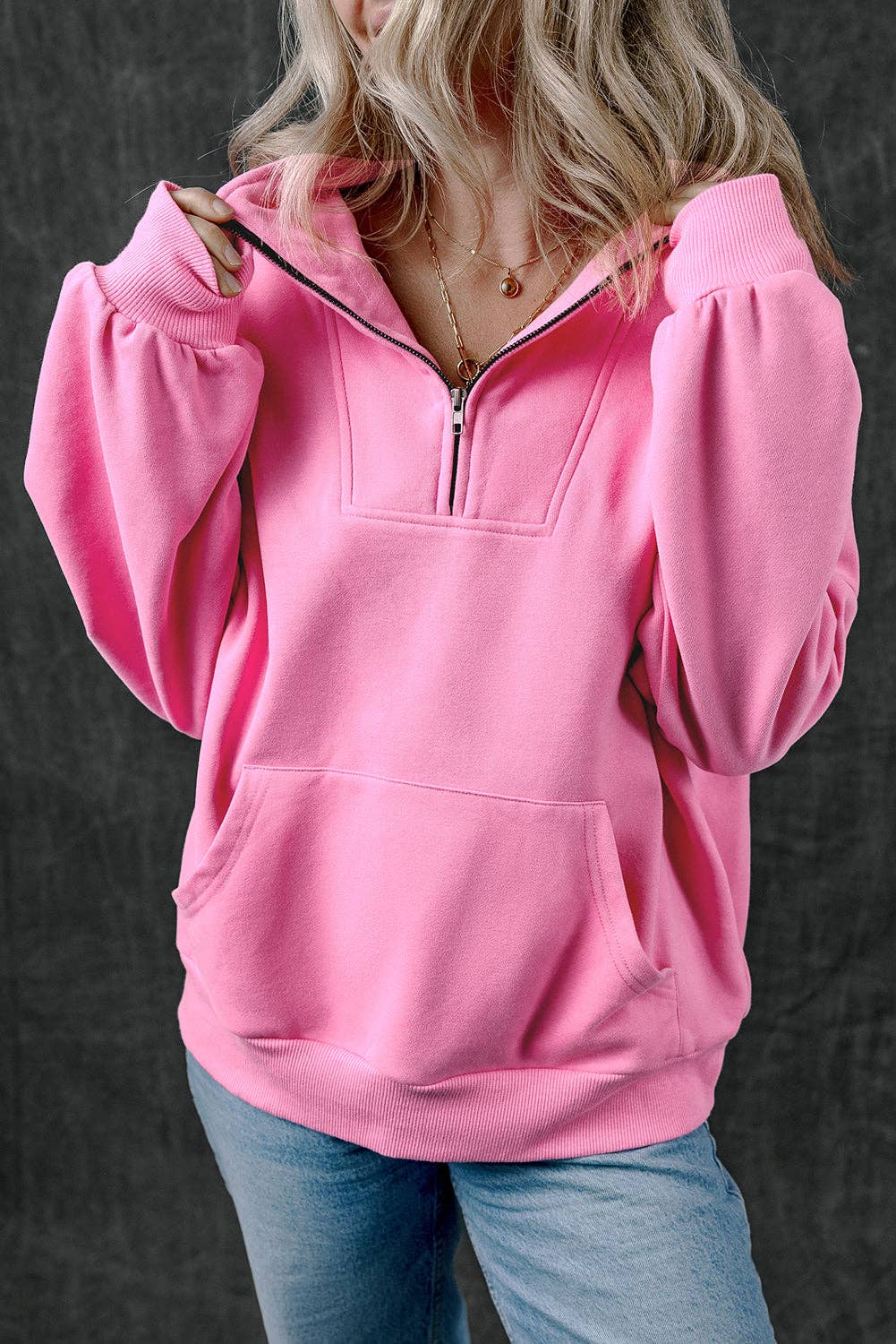 Customizable Zip-up Stand Neck Kangaroo Pocket Sweatshirt