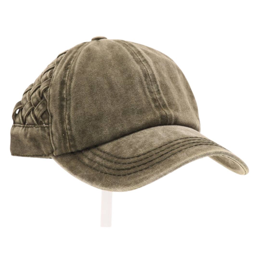 Basket Woven Criss-Cross High Ponytail CC Ball Cap BT922