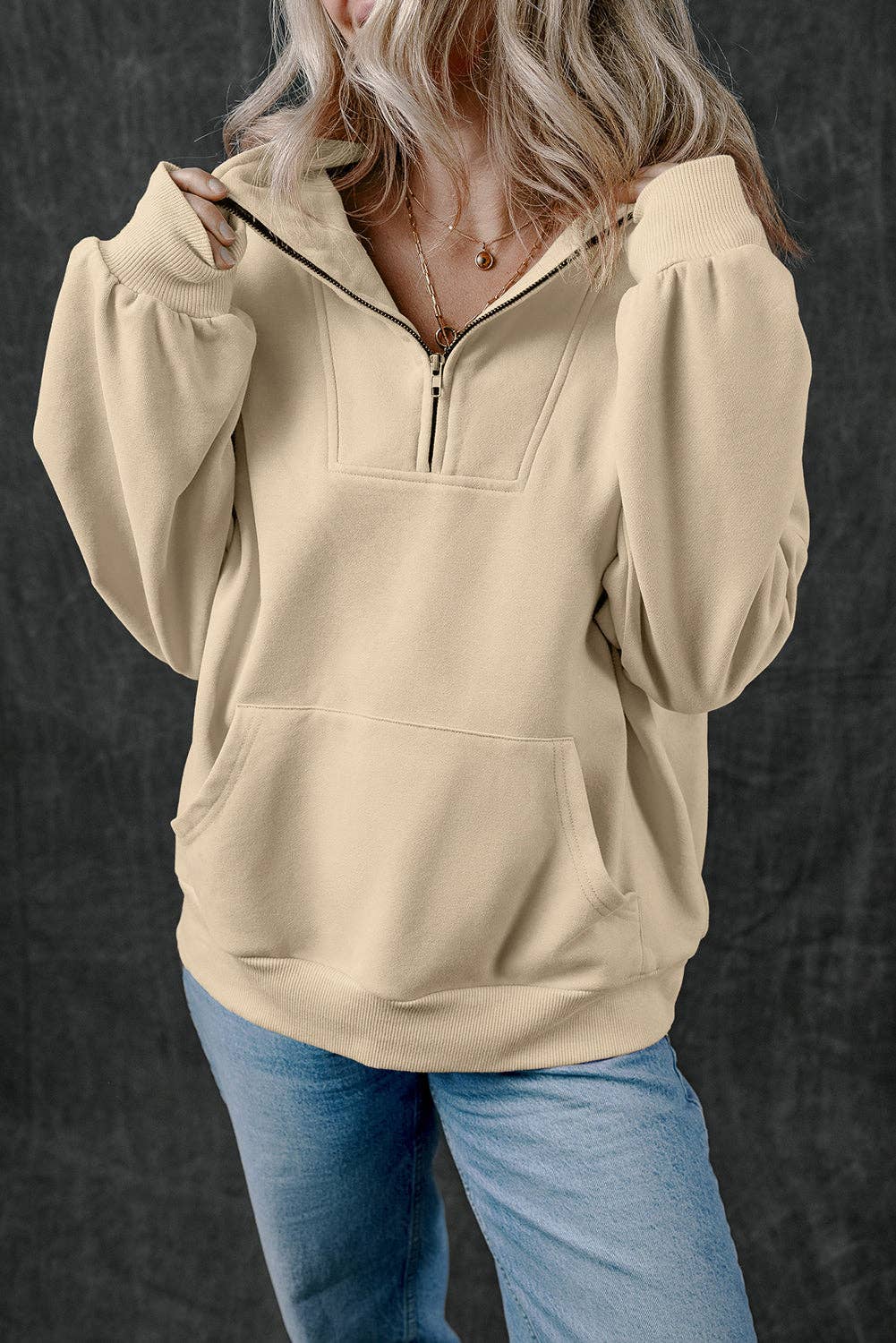 Customizable Zip-up Stand Neck Kangaroo Pocket Sweatshirt