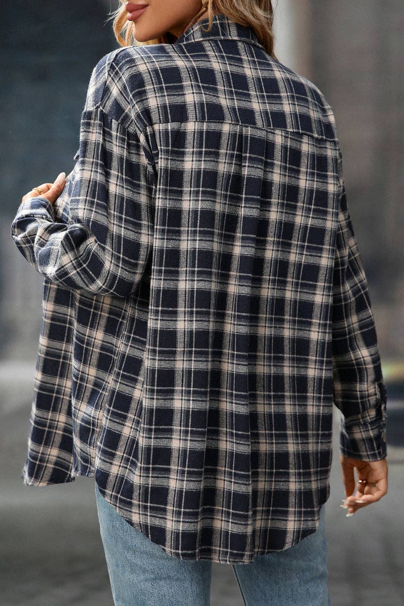 Plaid Button Down Shirt with Chest Pockets and Tie Hem