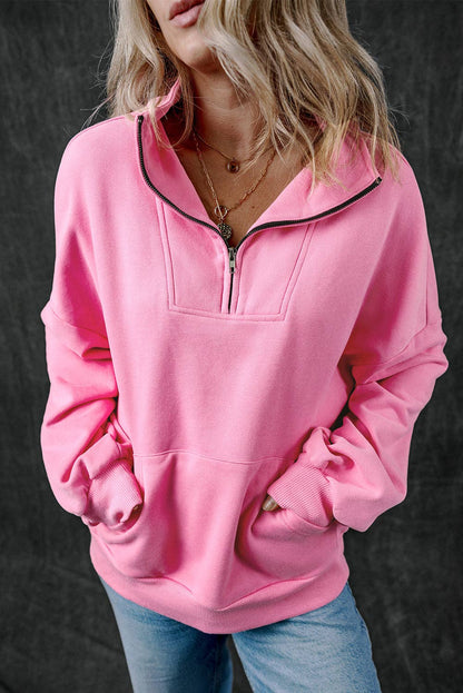 Customizable Zip-up Stand Neck Kangaroo Pocket Sweatshirt