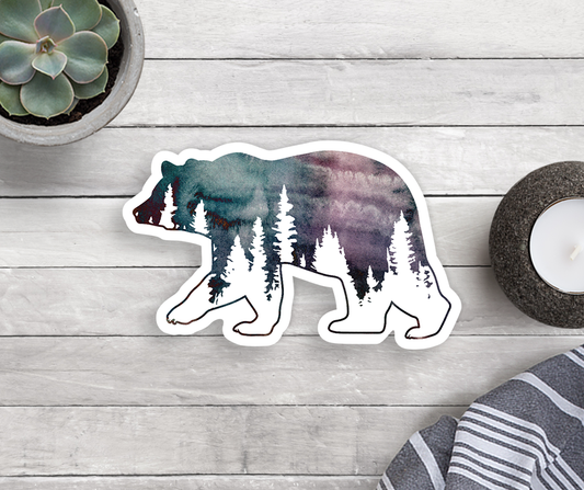 Bear Tree Watercolor Vinyl Sticker