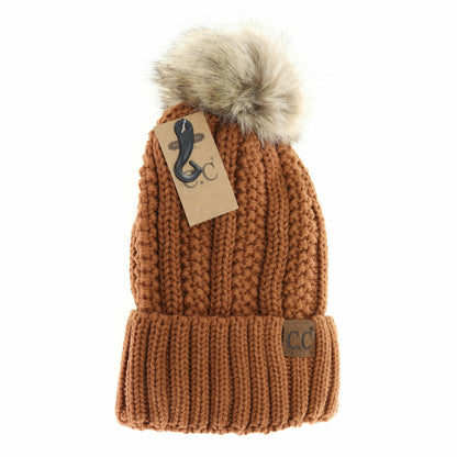 Fuzzy Lined Fur Pom CC Beanie YJ820