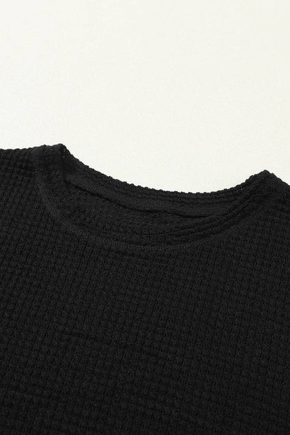 Waffle Knit High Slits Oversized Top