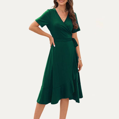 Minimalist Chic One-Piece Wrap Short Sleeve Midi Dress