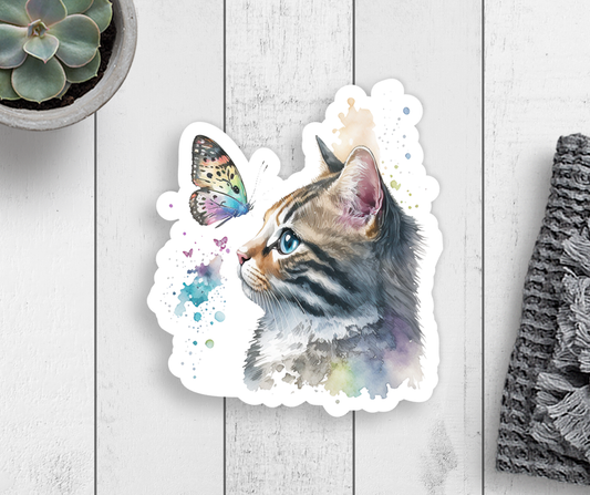 Cat & Butterfly Vinyl Sticker