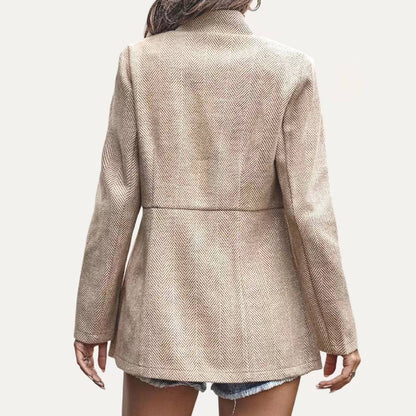 Striped Pattern Mock Neck Open Front Long Sleeve Blazer