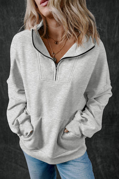 Customizable Zip-up Stand Neck Kangaroo Pocket Sweatshirt