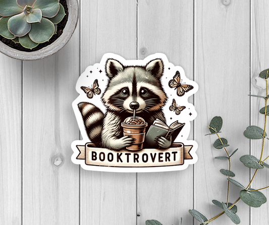 Raccoon Booktrovert Vinyl Sticker
