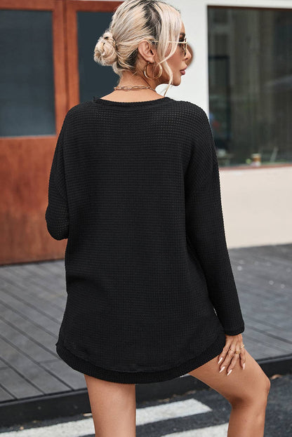 Waffle Knit High Slits Oversized Top