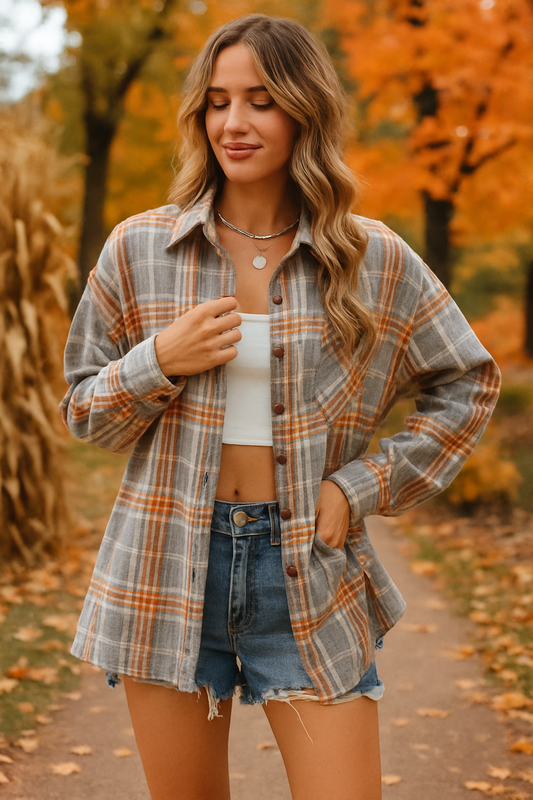 Fall-Essential Multicolored Plaid Long Sleeve Shirt