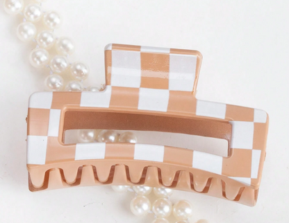 Checkered Print Hollow Out Hair Clip