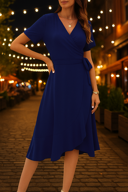 Minimalist Chic One-Piece Wrap Short Sleeve Midi Dress