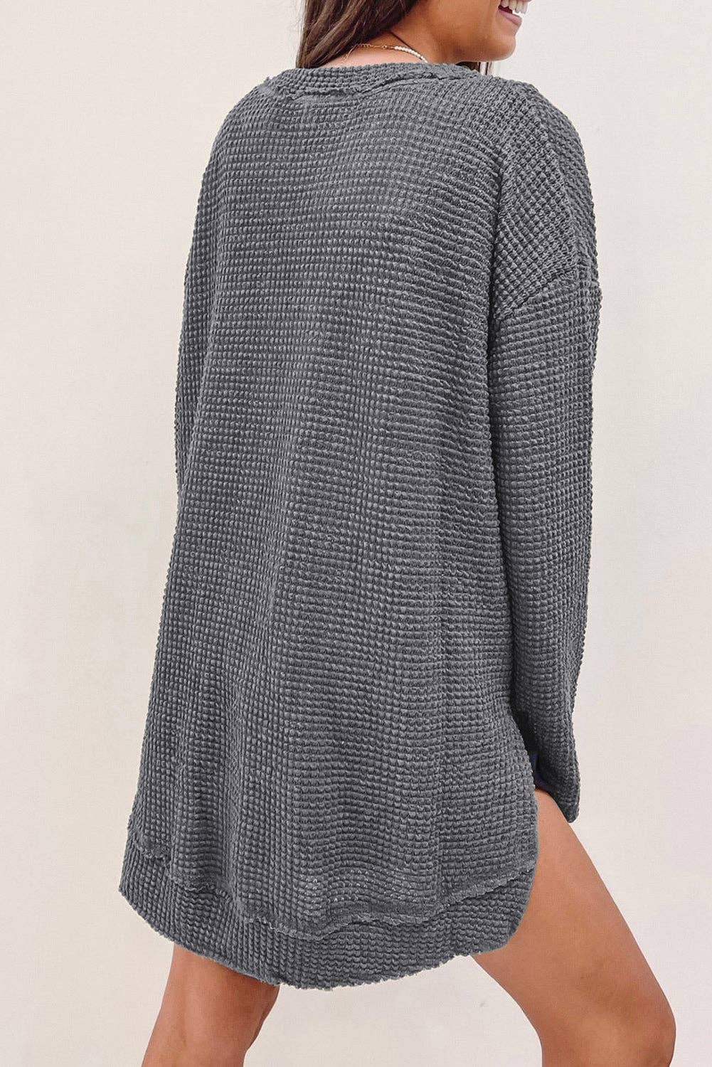 Waffle Knit High Slits Oversized Top