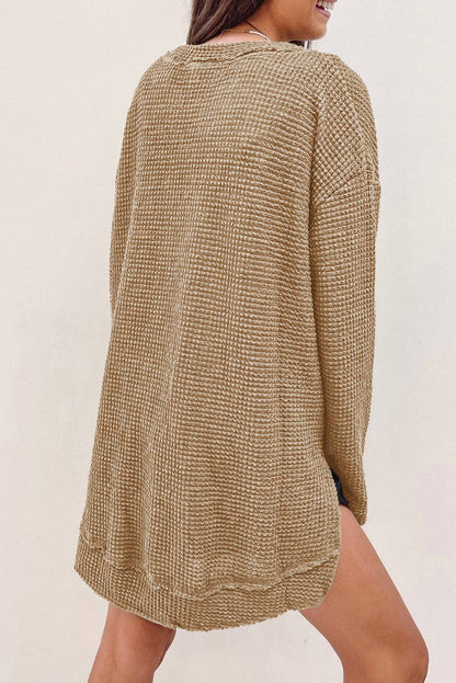 Waffle Knit High Slits Oversized Top