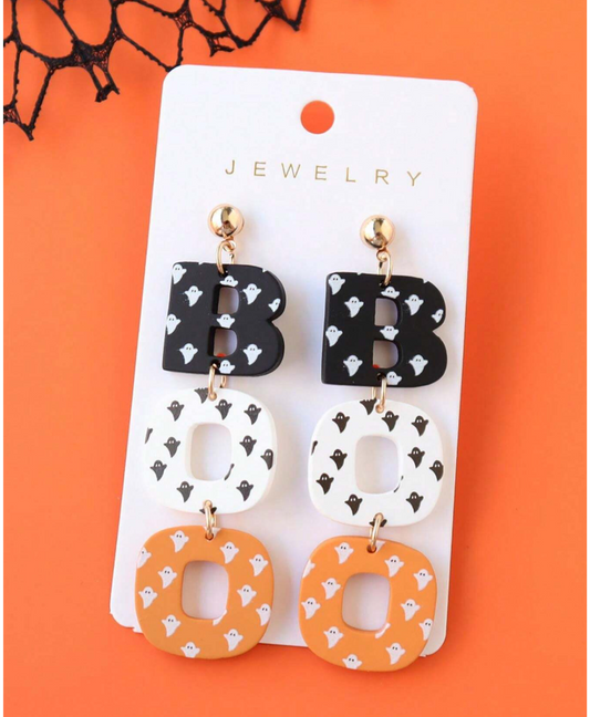 BOO Dangle Acrylic & Polymer Clay Earrings