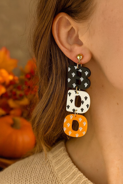 BOO Dangle Acrylic & Polymer Clay Earrings
