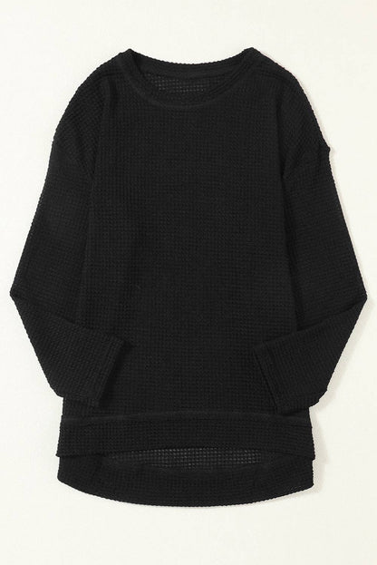 Waffle Knit High Slits Oversized Top