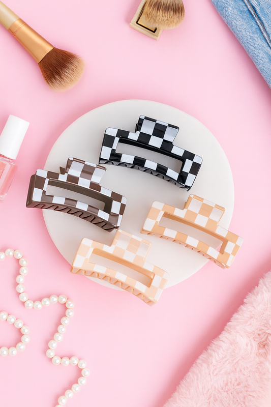 Checkered Print Hollow Out Hair Clip