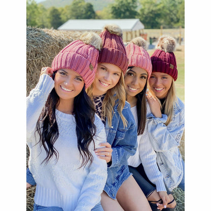 Fuzzy Lined Fur Pom CC Beanie YJ820