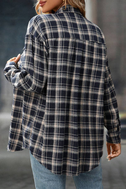 Plaid Button Down Shirt with Chest Pockets and Tie Hem